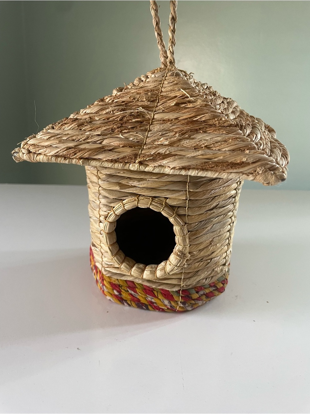 Handwoven Seagrass & Sari Bird House Bird Nestor Cottage 7” h x 5” w